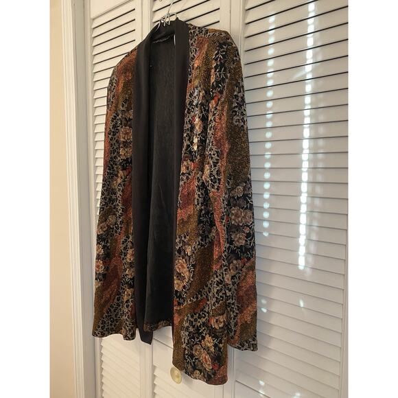 Vintage Women’s Dark Floral Leopard Print Kimono Artsy Boho Cardigan Size XL - Picture 2 of 10